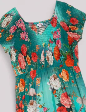Vestido largo estampado con cuerpo fruncido - Niza - FashionsVida