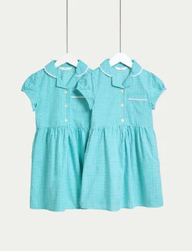 Pack Girls' Cotton Rich School Dresses (2-14 Yrs) Green female - M&S - FashionsVida