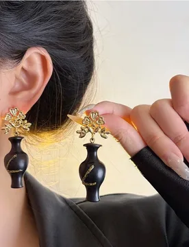 Women Retro Vase-Shaped Drop Earrings Black Vase Charm With Gold Flower Stud Top Trendy Fashion Accessories - Aliexpress - FashionsVida