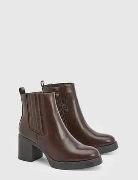 Womens Lauren Faux Leather High Block Heel Ankle Boots - Brown - Size Uk 5 - Faith - FashionsVida