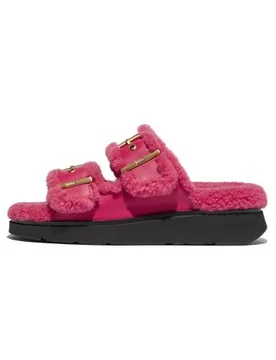 Womens Wild Raspberry Gen-FF Buckle 2-Bar Leather Slide - Female - Red - UK 6 - Fitflop - FashionsVida