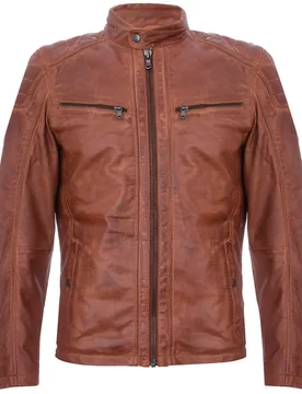 Mens Navy Vintage Quilted Racing Zipped Biker Jacket - Tan - Size Large - Infinity Leather - FashionsVida