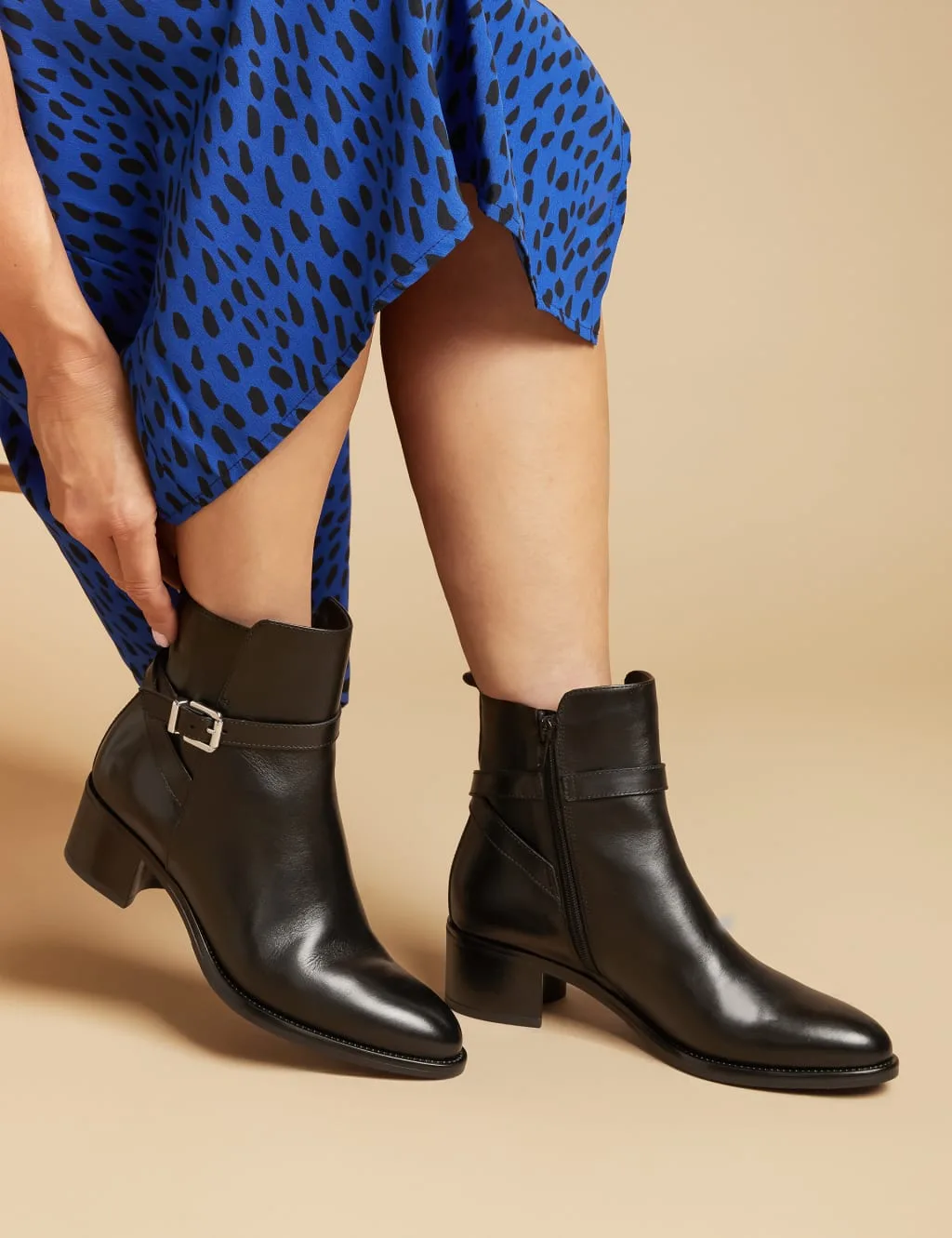 Leather Buckle Block Heel Ankle Boots Black female - Jones Bootmaker - FashionsVida