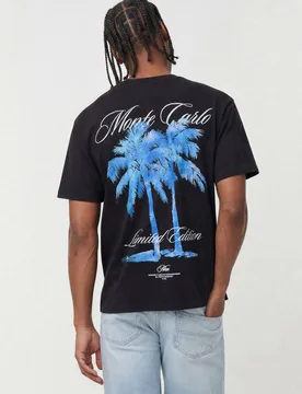 Herren Übergroßes Monte Carlo Palmen-Print T-Shirt Black Größe 2XL - boohooMAN - FashionsVida