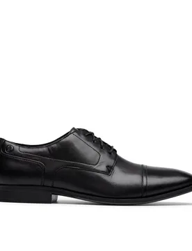 Men's Paulton Cap Black Leather Oxford Shoes, Lace Up Size: 8-Standard Fit - Black - Size: 8-Standard Fit - Clarks - FashionsVida