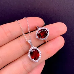 New Luxury Full Diamond Ruby Open Ring for Women 18K White Gold Plated Pendant Necklace Set