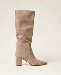 Bottes à talon en cuir velours