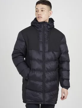 Mens Longline Quilted Hooded Padded Jacket - - Size: L - Brave soul - FashionsVida