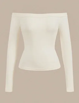 Top de punto de manga larga ajustado con hombros descubiertos, color liso básico, estilo casual elegante minimalista para mujer, otoño, uso diario, - Shein - FashionsVida