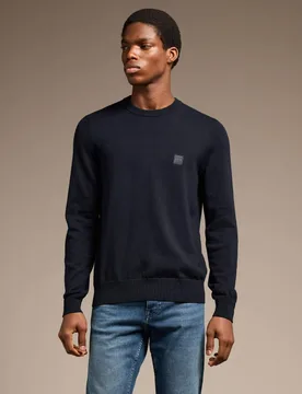 Cotton Rich Jumper with Cashmere Navy male - BOSS - FashionsVida