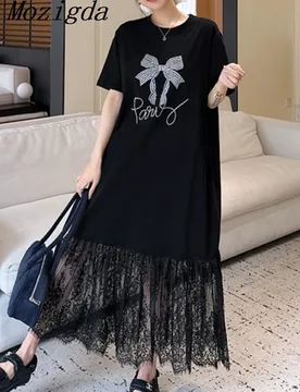 Plus Size Summer Patchwort Lace Dress Women Korean Loose Balck Ladies Dresses Elegant Vintage Woman Dress Vestidos - Aliexpress - FashionsVida