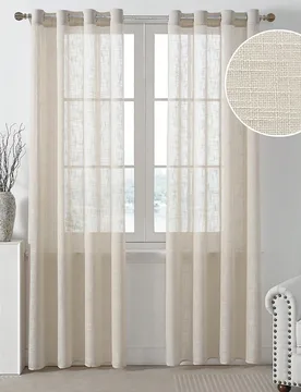 Piezas de cortinas semitransparentes con textura de lino - Estilo rústico con lazos. Cortinas filtradoras de luz para sala de estar, dormitorio, come - Shein - FashionsVida