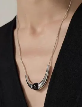 Brass Natural Black Jade U Shape Necklace Women Jewelry Punk Party T Show Gown Runway Korean Japan INS - Aliexpress - FashionsVida