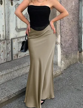 Falda larga de línea A de color liso para uso diario, conjunto de ropa de mujer S - Shein - FashionsVida