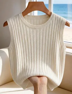 Nueva primavera/verano casual holgada de estilo coreano minimalista de color crema, chaleco sin mangas de punto acanalado, versátil cuello en V elega - Shein - FashionsVida