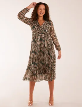 Wrap Over Metallic Vertical Print Dress - S / Teal - female - Blue Vanilla - FashionsVida