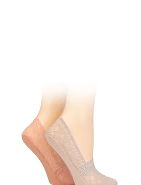 Women's 2 Pair Lace Shoe Liners Pink / Grey 4-8 - Pink - Size: Small - SockShop - FashionsVida