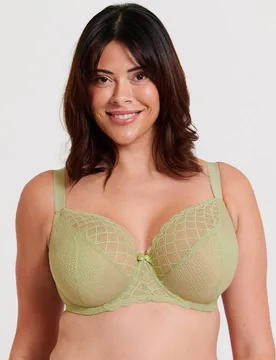 Women's Viola Geo Stretch Lace Balcony Bra in Light Green Size: 40J - Light Green - Size: 40J - Flirtelle - FashionsVida