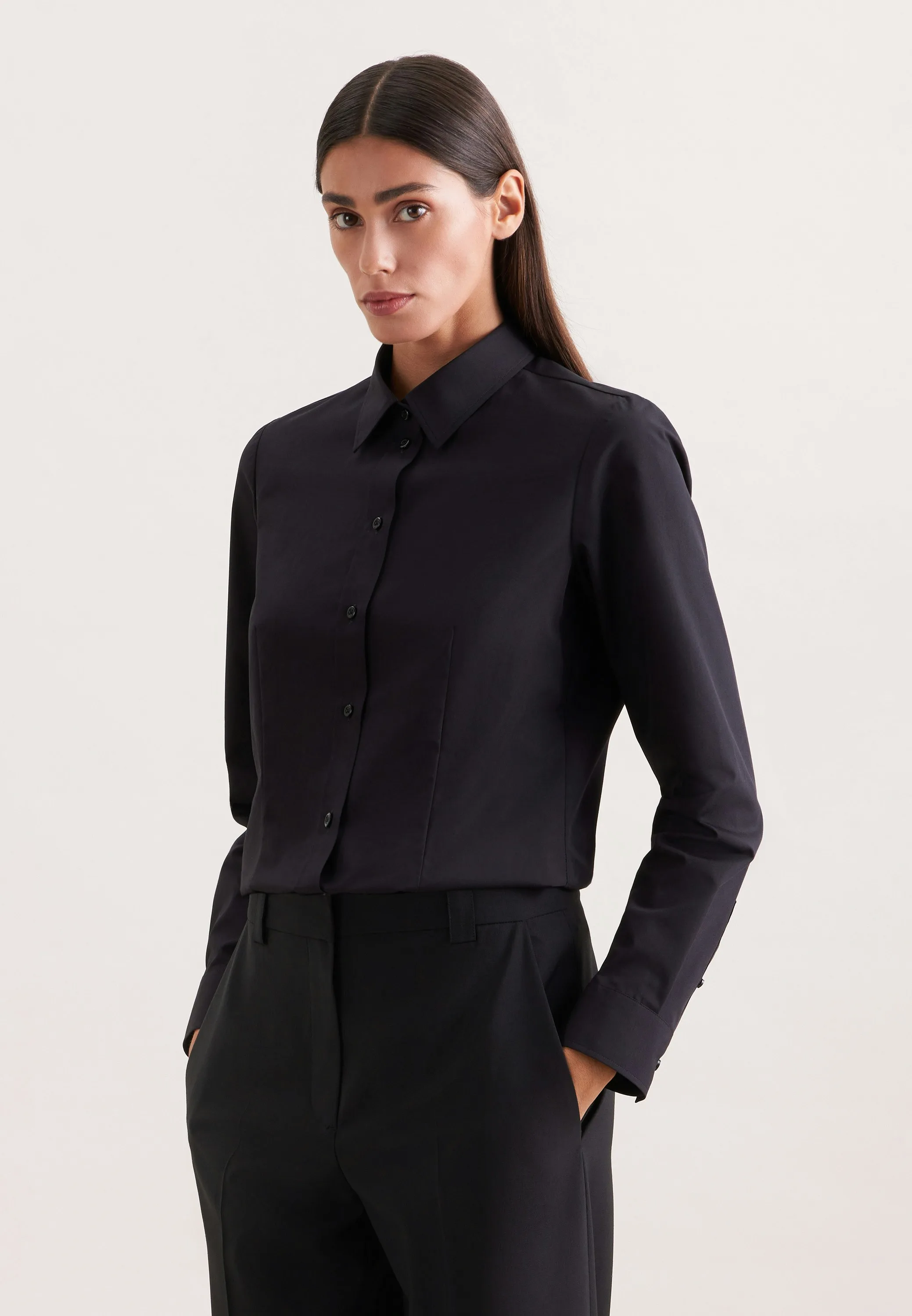 Klassische Bluse Uni Schwarz S - Seidensticker - FashionsVida