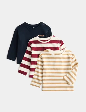 Pack Striped Long Sleeve Tops (0-5 Yrs) Red Mix male - M&S - FashionsVida
