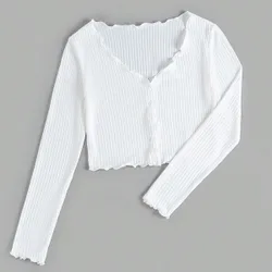 Camiseta De Punto De La Lechuga Con Botones Para Mujer XS