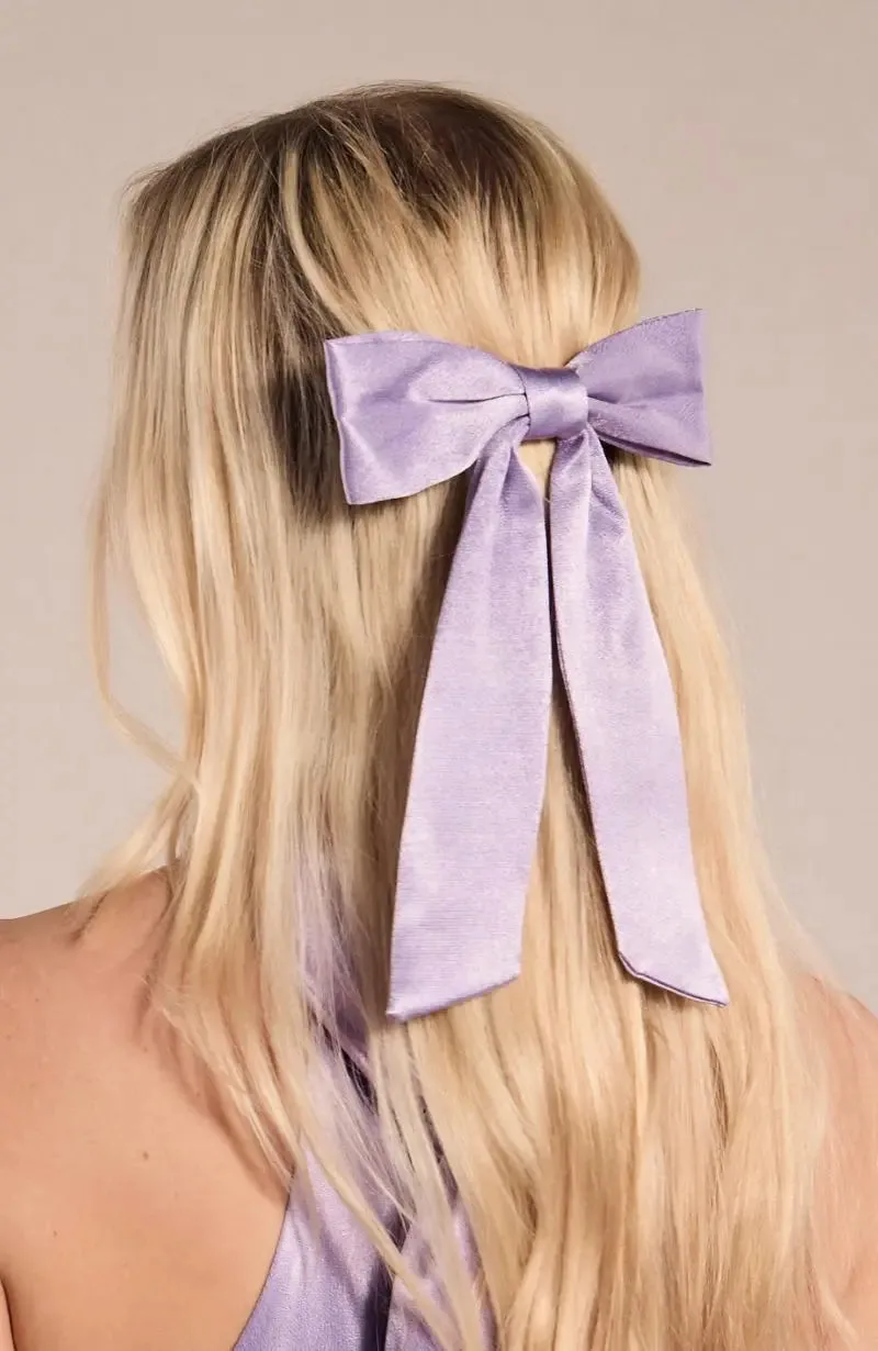 Hair Bow in Satin - Lilac - Rewritten - FashionsVida