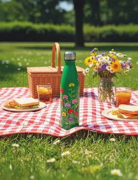 Edelstahlflasche mit Blumenmotiv - Basilico - FashionsVida