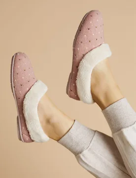 Polka Dot Faux Fur Lined Slippers Pink female - Jones Bootmaker - FashionsVida