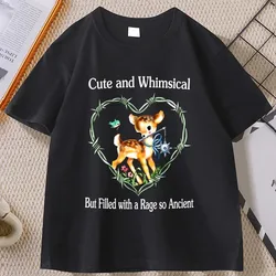 Cute and Whimsical Deer T-shirt Cotton Short Sleeve Tshirt Summer Roun Dneck Base T Shirt for Men Women Comfortable Clothing