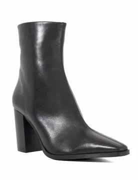Womens Ladies Patently - Chisel Toe High Block Heel Ankle Boots - Black Leather - Size Uk 8 - Dune london - FashionsVida