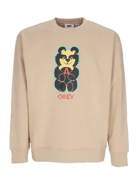 Felpa Girocollo Uomo Bear Icon Premium Crew Fleece Oat Milk - OBEY - FashionsVida