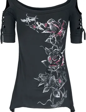 T-Shirt - Bleeding Rose - L bis XXL - für Damen - Größe L - schwarz - Frauen - female - Alchemy England - FashionsVida