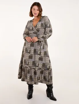 Curve Geometric Wrap Front Belted Midi Dress - 22/24 / KHAKI - female - Blue Vanilla - FashionsVida