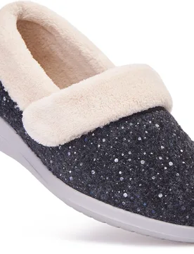 Chloe Women's Extra Wide Slippers for Swollen Feet - Charcoal Sparkle - Size: 9 XXW - Cosyfeet - FashionsVida