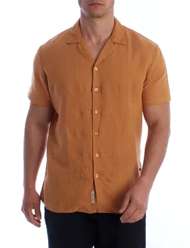 Womens Mens Short-Sleeved Linen Shirt Hs24mca14 - Brown - Size Large - inMyHood - FashionsVida