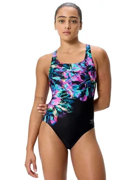 Female Placement Printed Powerback Swimsuit Firework Burst / Black UK 36 Women - Speedo - FashionsVida