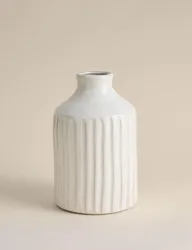 Tall Ridged Ceramic Vase Soft White