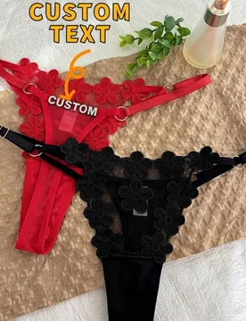 Tanga G-String de malla floral sexy con nombre, letra y fecha especial personalizados en cristal, talla ajustable, regalo personalizado para esposa, a - Shein - FashionsVida
