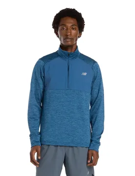 Athletics Heat Grid Half Zip Long Sleeve T-shirt Dark Shoreline Blue Heather XL Men - New Balance - FashionsVida