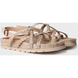 Sandalias planas de mujer de yute con hebilla