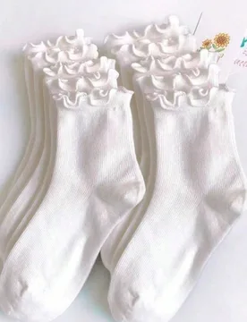 Pares de calcetines de tobillo casuales y versátiles con rayas blancas y borde de lechuga para mujer, adecuados para uso diario casual, unisex[10/5/3 - Shein - FashionsVida