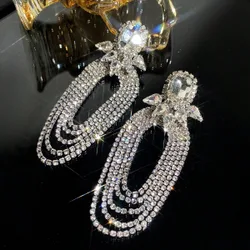 Par De Pendientes De Borlas En Forma De Gota De Agua Incrustados Con Diamantes Unitalla