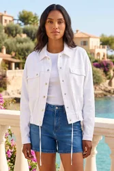 Women's Utility Collared Stretch Pocket Jacket in White Size: 18 - White - Size: 18