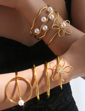 DASEIN New Boho Vogue Bangles Zircon Pearl Flower Bracelet INS Trendy 18k Gold Plated Stainless Steel Luxury Jewelry For Women - Aliexpress - FashionsVida