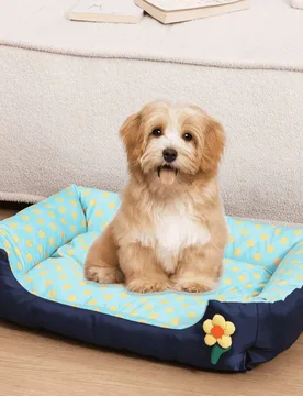 Pieza Cama para mascotas cuadrada con diseño floral, material fresco con estampado de lunares y decoración única de flores 3D, cama de enfriamiento - Shein - FashionsVida