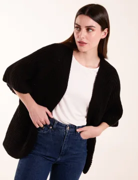 Knitted Mid Length Cardigan - ONE / BLACK - female - Blue Vanilla - FashionsVida