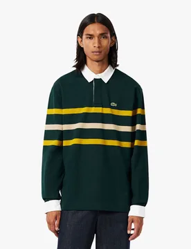 Pure Cotton Pique Striped Rugby Shirt Dark Green male - Lacoste - FashionsVida