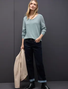 V-Neck Pullover female Blau - Street One - FashionsVida