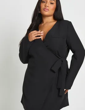 Womens Plus Tie Side Wrap Tailored Dress - Black - Size 16 Uk - Boohoo - FashionsVida