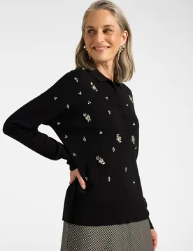 Jersey de mujer de viscosa con bordados modelo boxy con cierre frontal de botones - Elena Miró - FashionsVida